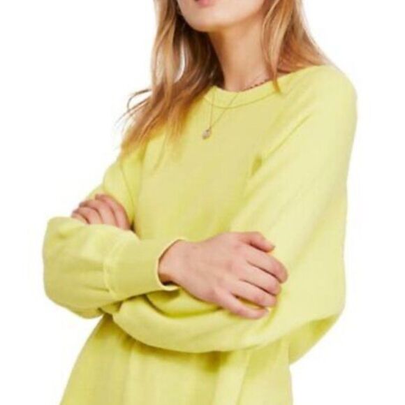 Free People We The Free size small Bright Yellow Long Sleeve Sweater split back - Picture 3 of 6